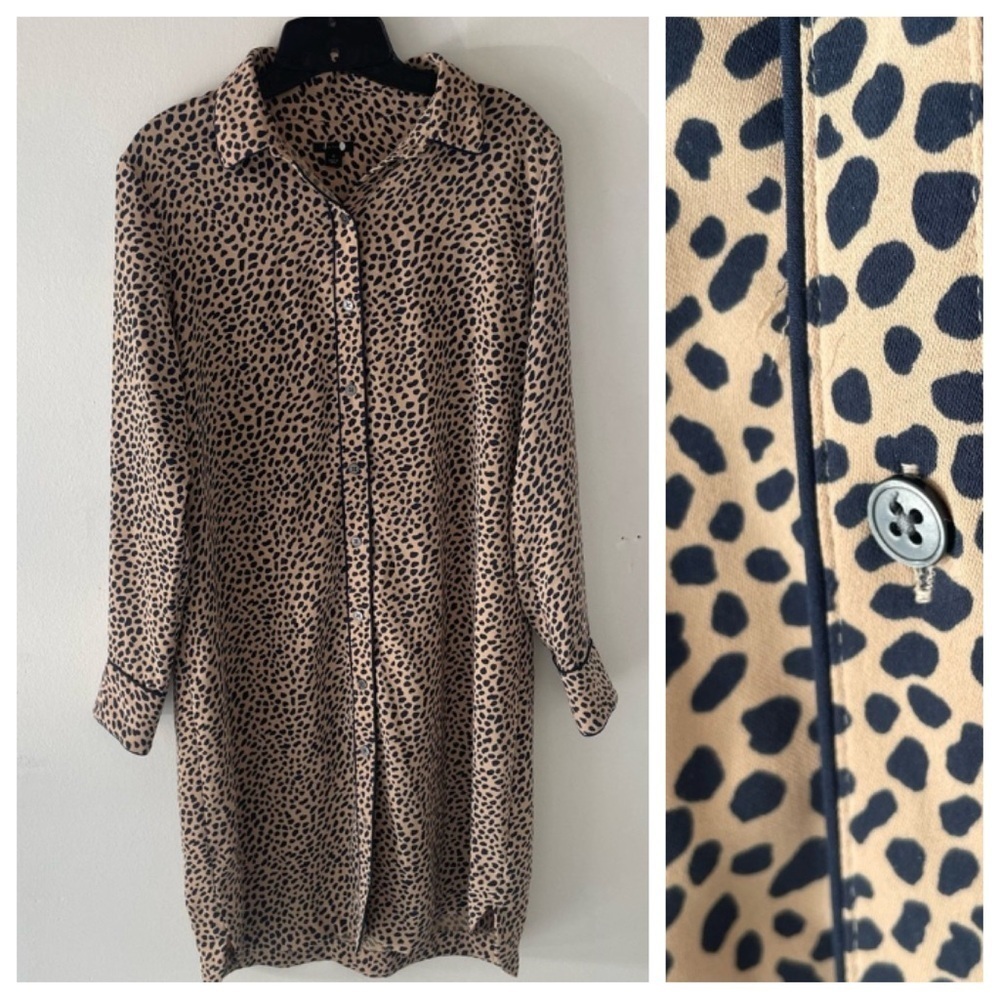 Ann Taylor animal print long sleeve shirt dress 37183